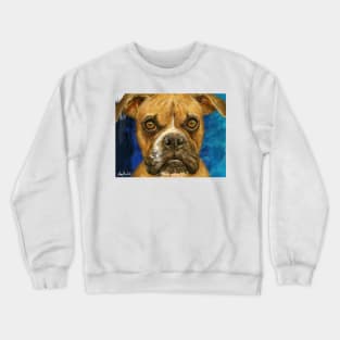 A painting of a brown Boxer looking straight at you Crewneck Sweatshirt
